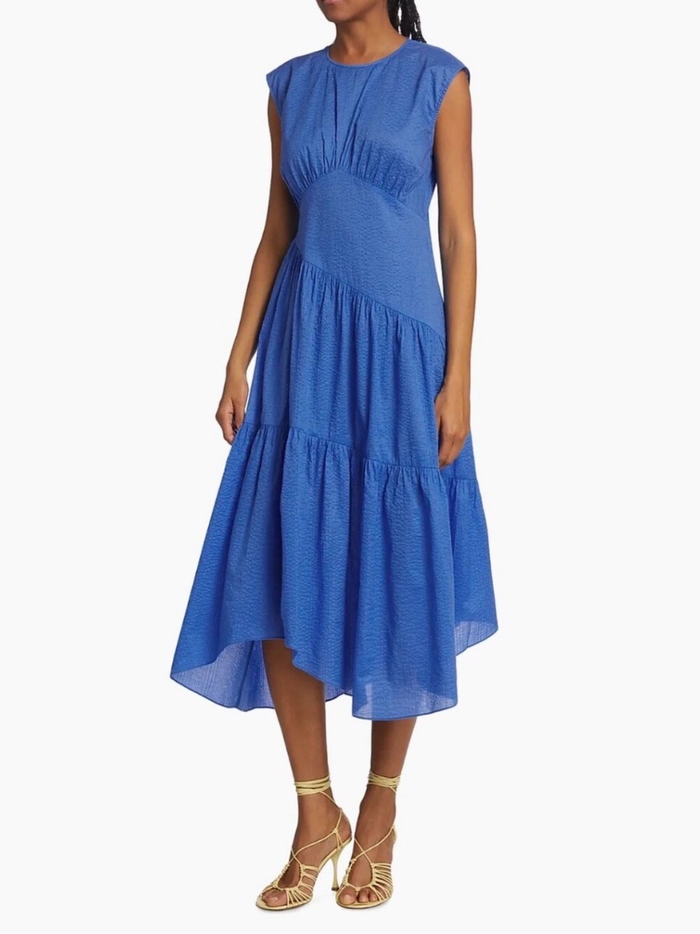 Frame Denim Royal Blue Cap-Sleeve High-Low Tiered Midi Dress
